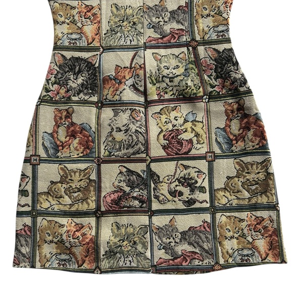 Cider Cat Lover Tapestry Print Mini Dress Size Small Patchwork Cottagecore - Picture 13 of 15